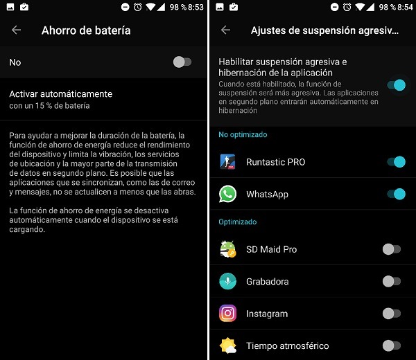 modo ahorro baterí­a nougat 