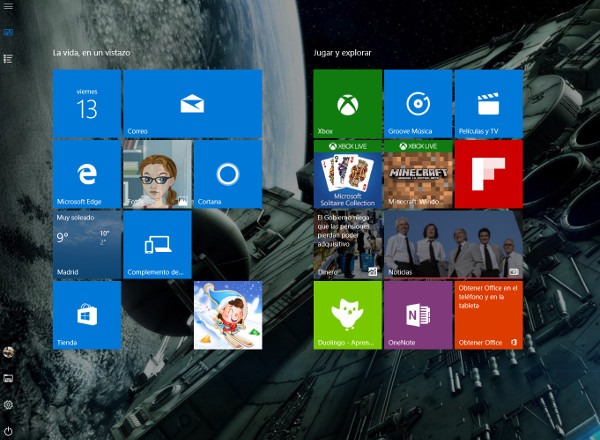 menu inicio pantalla completa Windows 10