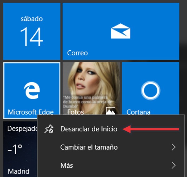 desanclar aplicaciones Windows 10