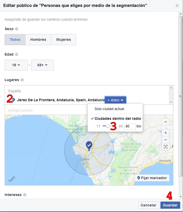 Zona geográfica promoción Facebook