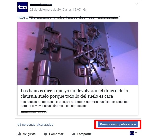 Botón de promocionar publicación