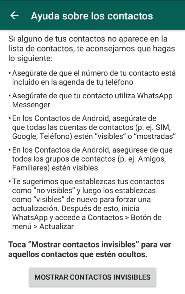 Trucos WhatsApp - Forzar la aparición de contactos