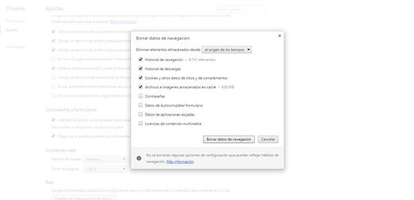 Borrar historial en Chrome