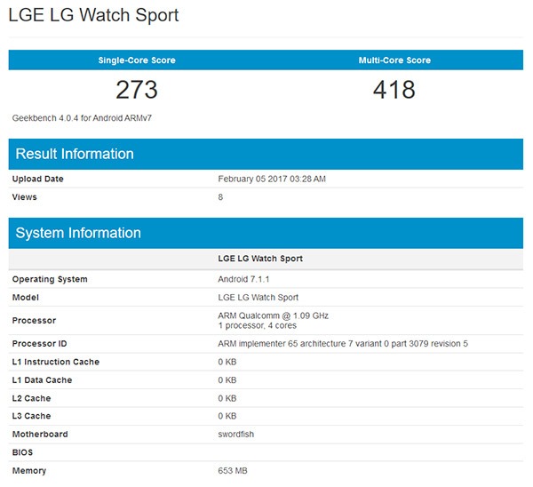 Ficha técnica LG Watch Sport