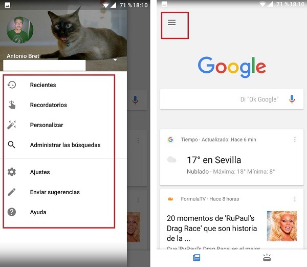 menu google now