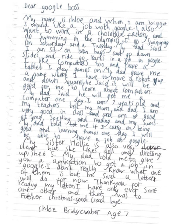 La carta viral de la niña de 7 años que pidió trabajo en Google
