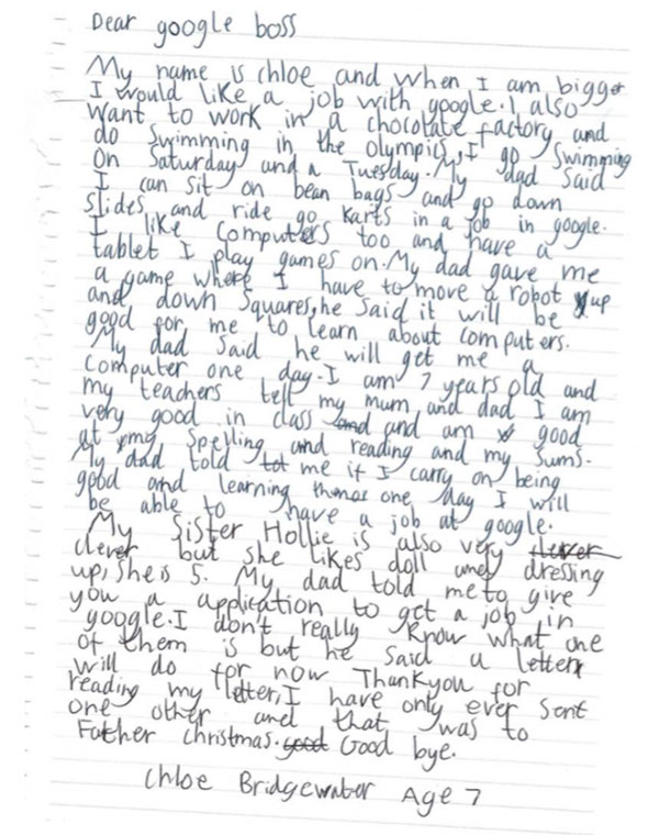La carta viral de la niña de 7 años que pidió trabajo en Google