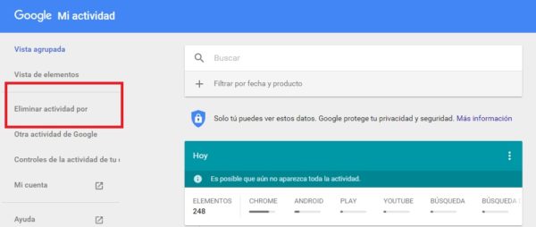 Cómo eliminar del historial de Chrome todos los resultados de una web 3 capturas google