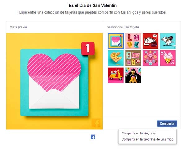Cómo crear y compartir una tarjeta de San Valentí­n en Facebook