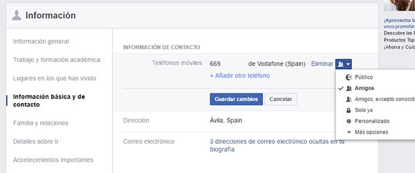 facebook ocultar información sensible