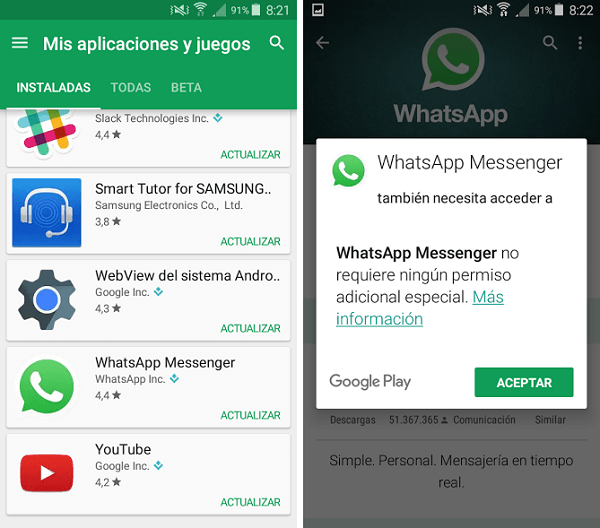 estados whatsapp actualizar app