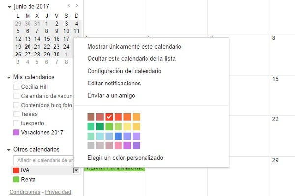 Cómo añadir las fechas de la Renta 2016 a tu calendario de Google 4 calendario renta colores