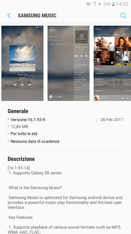 App musica Galaxy S8