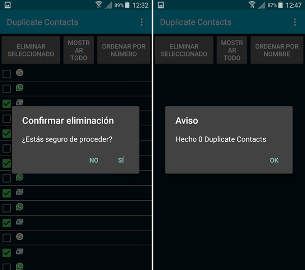 eliminar contactos 