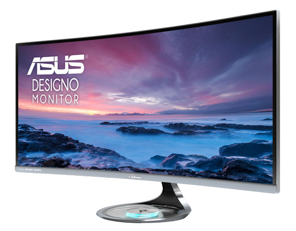 Asus Designo Curve MX34VQ, monitor curvo con cargador inalámbrico