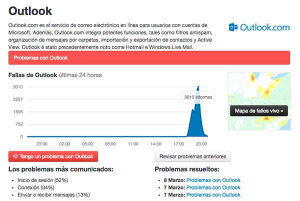Outlook y Skype fallan, el servicio está caído 2 Errores Outlook
