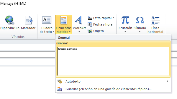 elementos rápidos outlook