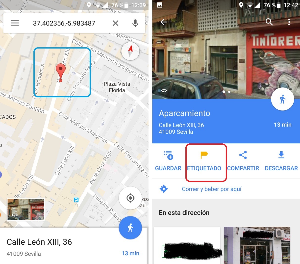 aparcamiento en google maps