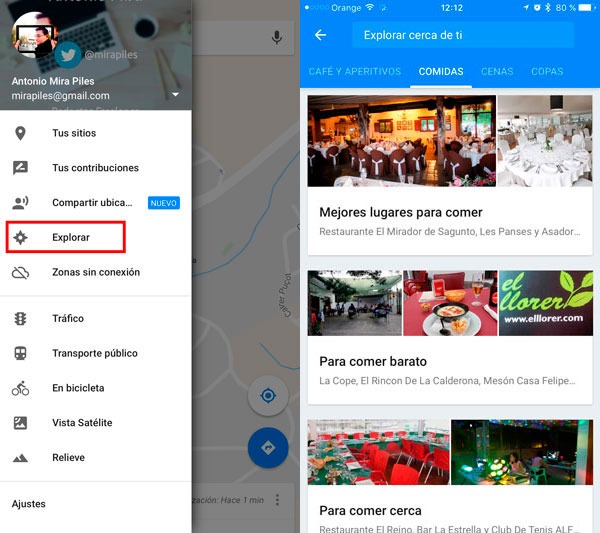 trucos google maps restaurantes