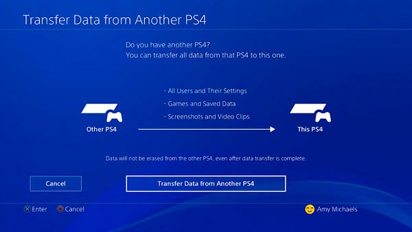 transferir datos ps4 detecta