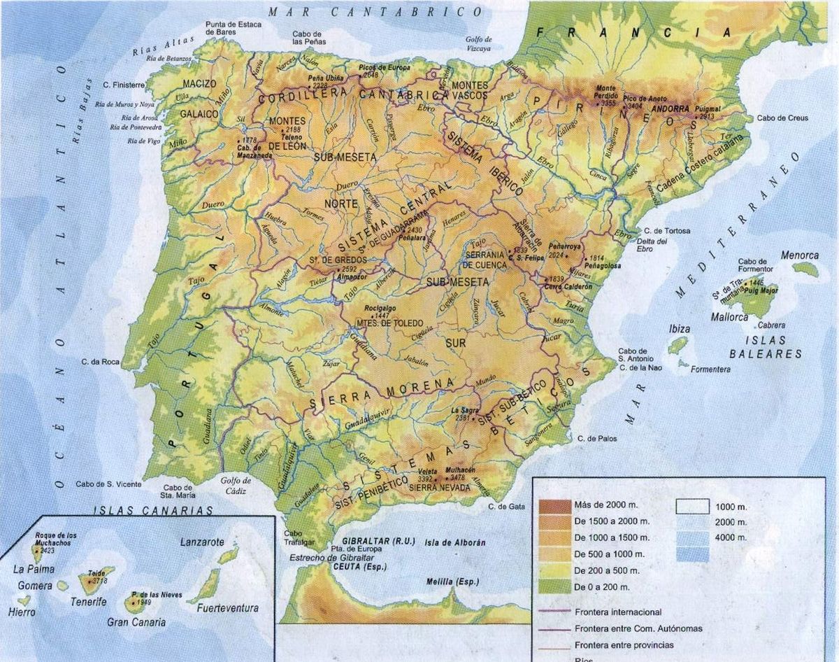 Mapa De España Físico Con Provincias O Ríos Para Imprimir