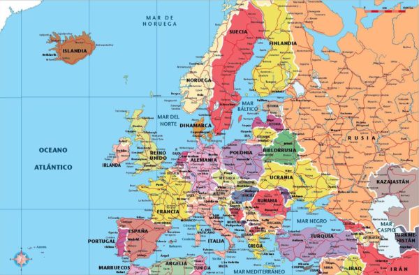 Mapa de Europa polí­tico con carreteras