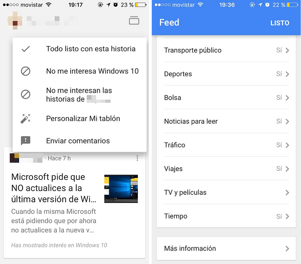 google now ajustes