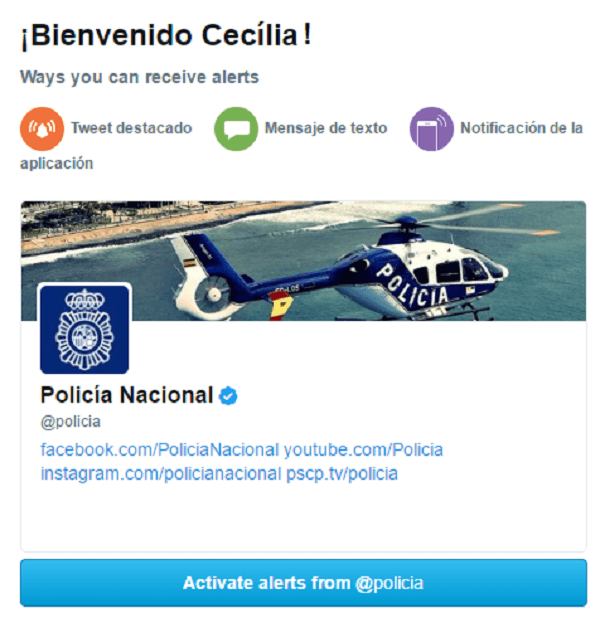 alertas de Twitter de la Policí­a