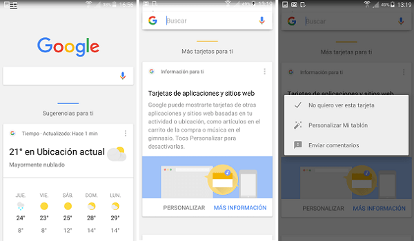 tablón en Google Now