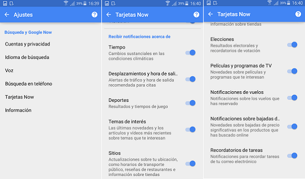 notificaciones en Google Now