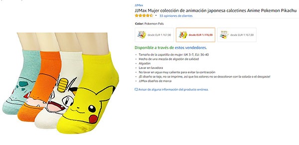 Amazon calcetines de Pokémon
