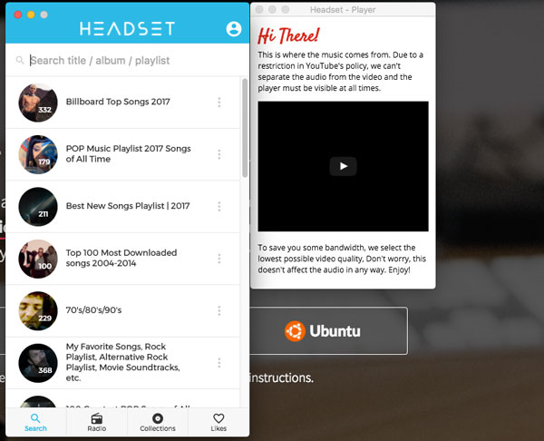 Headset, una aplicación que convierte YouTube en Spotify 3 Headset ventana emergente