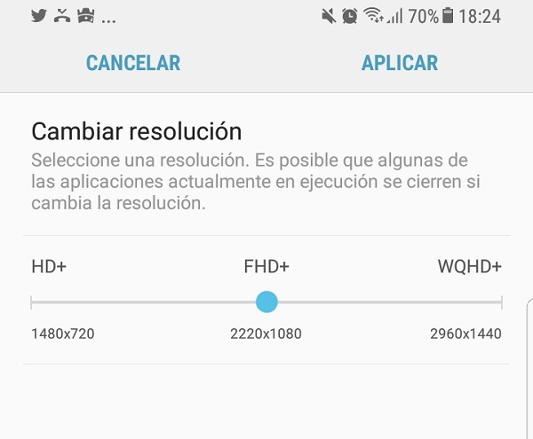 Cambiar resolución de pantalla del Samsung Galaxy S8