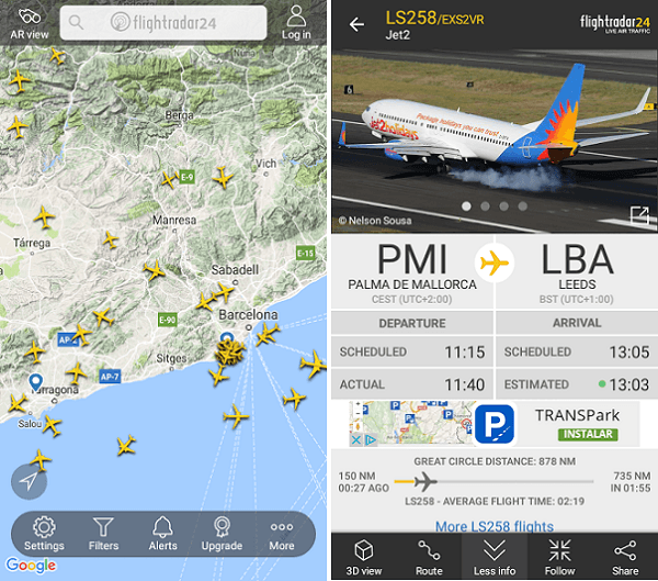 FlightRadar 24 estado de vuelo
