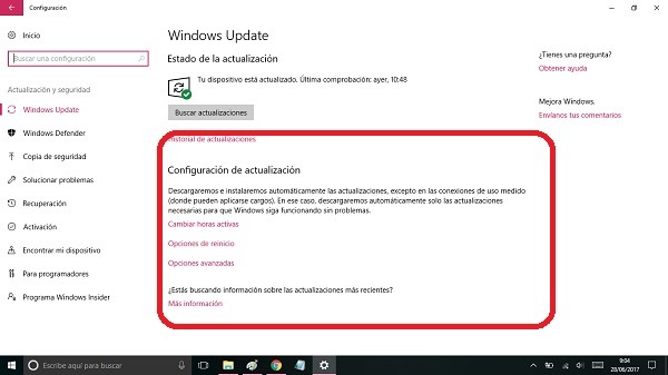 configuracion actualizacion windows 10