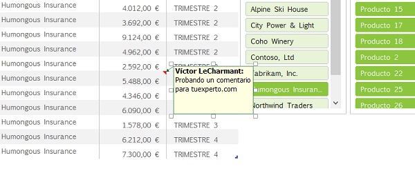 Crear un comentario en Excel