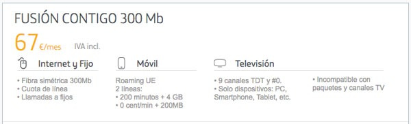 Movistar, Orange o Vodafone, ¿con cuál contrato fibra de 300 MB más móvil? 2 tarifas fibra 300 con Movistar, Vodafone y Orange fusion contigo
