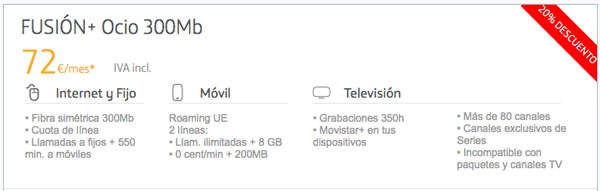 Movistar, Orange o Vodafone, ¿con cuál contrato fibra de 300 MB más móvil? 3 tarifas fibra 300 con Movistar, Vodafone y Orange fusion plus ocio