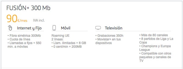 Movistar, Orange o Vodafone, ¿con cuál contrato fibra de 300 MB más móvil? 4 tarifas fibra 300 con Movistar, Vodafone y Orange fusion plus 300