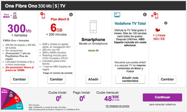 Movistar, Orange o Vodafone, ¿con cuál contrato fibra de 300 MB más móvil? 7 tarifas fibra 300 con Movistar, Vodafone y Orange one de vodafone basica