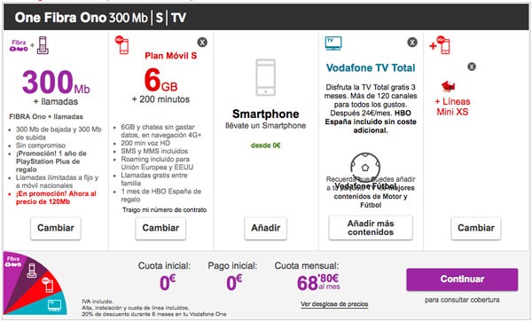 Movistar, Orange o Vodafone, ¿con cuál contrato fibra de 300 MB más móvil? 8 tarifas fibra 300 con Movistar, Vodafone y Orange one de vodafone basica con futbol