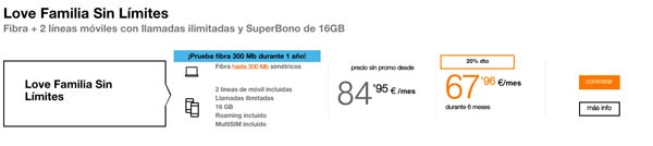 Movistar, Orange o Vodafone, ¿con cuál contrato fibra de 300 MB más móvil? 11 tarifas fibra 300 con Movistar, Vodafone y Orange one de love con varias líneas