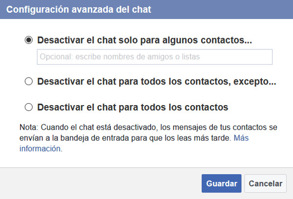 Trucos Facebook - Desactivar el chat para ciertos contactos