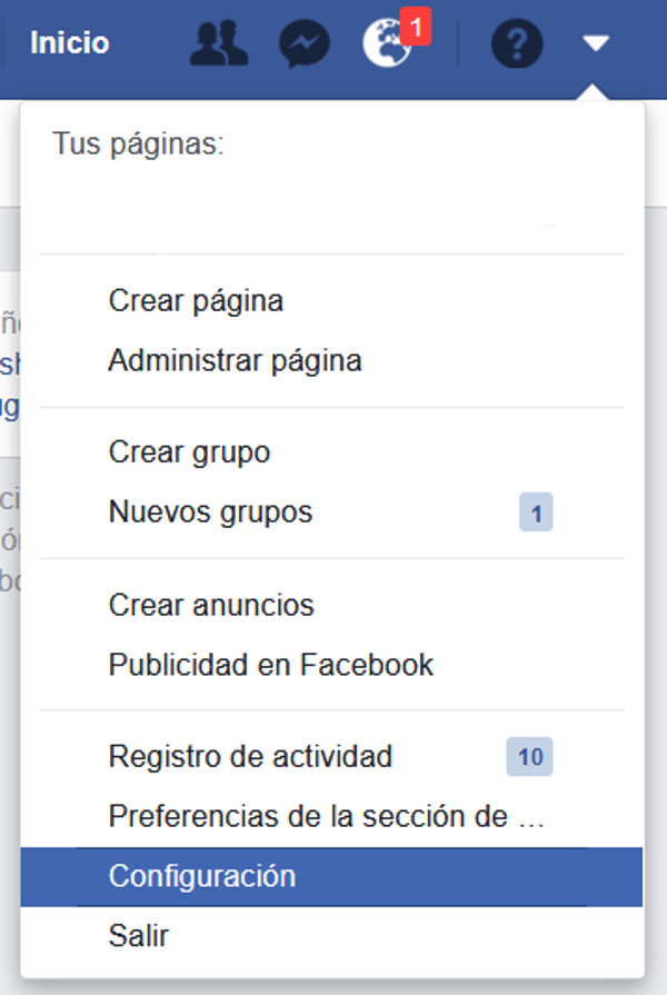 Trucos Facebook - Menú de configuración