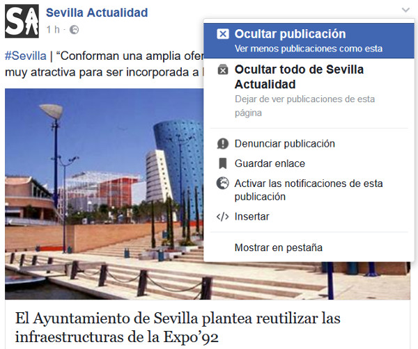 Trucos Facebook - Ocultar publicacion