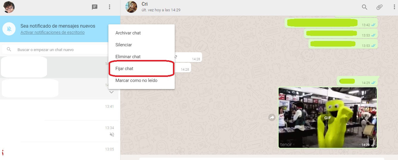 fijar chat whatsapp web