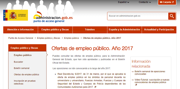 Cómo buscar ofertas y convocatorias de oposiciones de empleo público 2017
