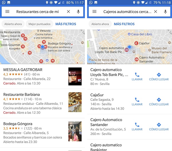 restaurantes y cajeros google now