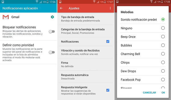 notificaciones diferentes para Gmail