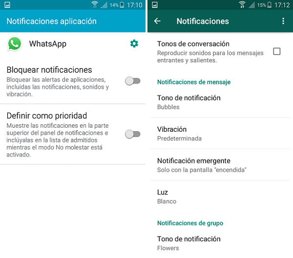 Configurar notificaciones diferentes para WhatsApp